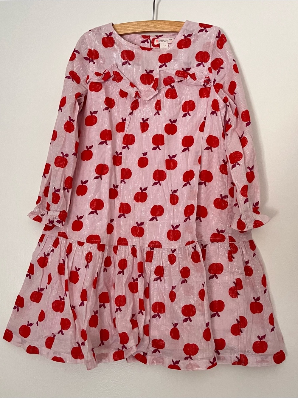 Crewcuts girls long sleeve dress red apple print size 7